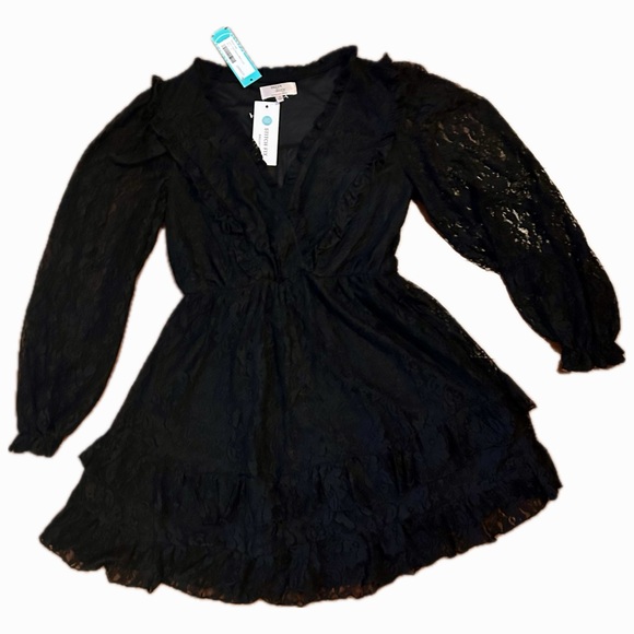 Black Ruffled Tiered Long Sleeve Cocktail Dress SMALL NWT! - Picture 2 of 9